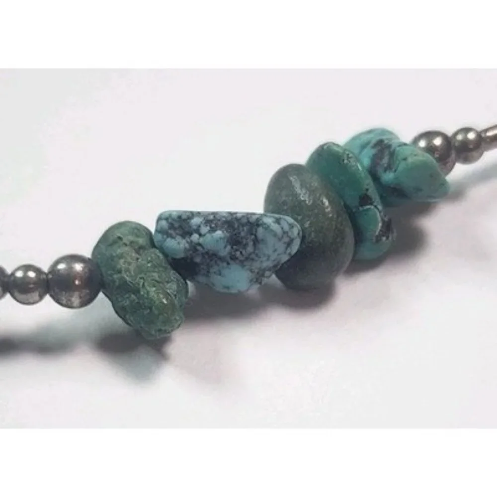 Vintage Native American Indian Liquid silver w/10 turquoise stones‎ necklace 17